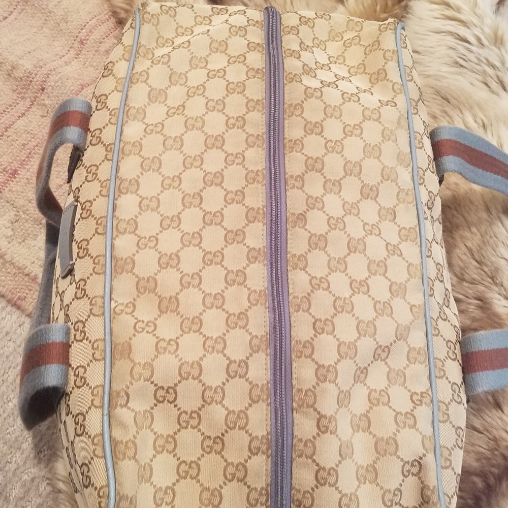 Gucci Monogram Web Carry on Travel Duffle Vintage Canvas w/Blue leather - Picture 10 of 16